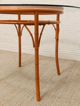 Load image into Gallery viewer, Vintage Bamboo-Style Orange Round Dining Table with Glass Top
