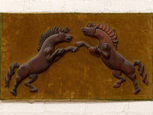 Load image into Gallery viewer, Vintage Mid-Century Carved Wood Running Horses Wall Sculpture
