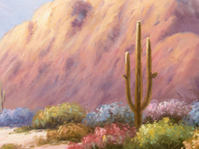 Load image into Gallery viewer, Vintage California Desert Landscape Painting with Cactus and Mountain View
