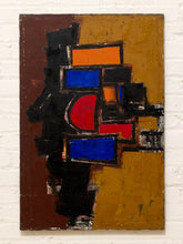 Load image into Gallery viewer, Cobalt and Crimson Geometric Abstract Painting with Ochre and Black
