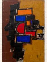 Load image into Gallery viewer, Cobalt and Crimson Geometric Abstract Painting with Ochre and Black
