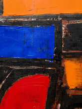 Load image into Gallery viewer, Cobalt and Crimson Geometric Abstract Painting with Ochre and Black

