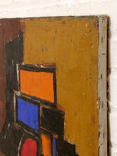 Load image into Gallery viewer, Cobalt and Crimson Geometric Abstract Painting with Ochre and Black
