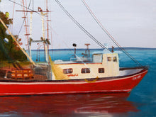 Load image into Gallery viewer, Vintage Coastal Harbor Painting with Shrimp Boats
