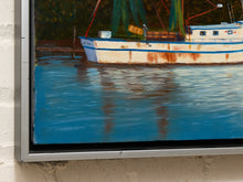 Load image into Gallery viewer, Vintage Coastal Harbor Painting with Shrimp Boats
