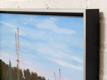 Load image into Gallery viewer, Vintage Coastal Harbor Painting with Shrimp Boats
