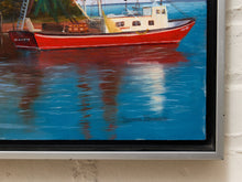 Load image into Gallery viewer, Vintage Coastal Harbor Painting with Shrimp Boats
