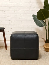 Load image into Gallery viewer, Vintage Black Leather Patchwork Cube Ottoman
