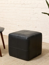 Load image into Gallery viewer, Vintage Black Leather Patchwork Cube Ottoman
