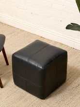 Load image into Gallery viewer, Vintage Black Leather Patchwork Cube Ottoman

