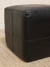 Load image into Gallery viewer, Vintage Black Leather Patchwork Cube Ottoman
