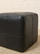Load image into Gallery viewer, Vintage Black Leather Patchwork Cube Ottoman
