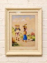 Load image into Gallery viewer, Framed Folk Art Market Women Landscape Painting
