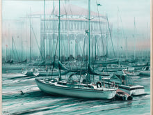 Load image into Gallery viewer, Large Misty Marina Harbor Scene Painting with Sailboats
