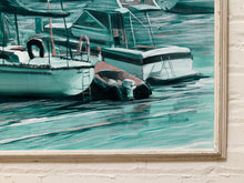 Load image into Gallery viewer, Large Misty Marina Harbor Scene Painting with Sailboats
