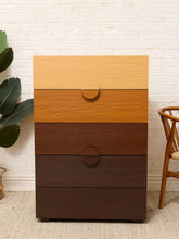 Load image into Gallery viewer, Modern Two-Tone Wood Five-Drawer Tall Dresser with Sculptural Half-Moon Pulls
