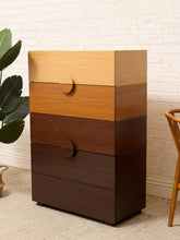 Load image into Gallery viewer, Modern Two-Tone Wood Five-Drawer Tall Dresser with Sculptural Half-Moon Pulls
