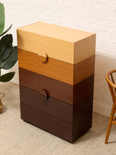 Load image into Gallery viewer, Modern Two-Tone Wood Five-Drawer Tall Dresser with Sculptural Half-Moon Pulls
