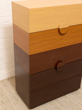 Load image into Gallery viewer, Modern Two-Tone Wood Five-Drawer Tall Dresser with Sculptural Half-Moon Pulls
