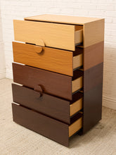 Load image into Gallery viewer, Modern Two-Tone Wood Five-Drawer Tall Dresser with Sculptural Half-Moon Pulls
