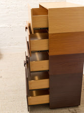 Load image into Gallery viewer, Modern Two-Tone Wood Five-Drawer Tall Dresser with Sculptural Half-Moon Pulls
