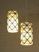 Load image into Gallery viewer, Pair of Vintage Geometric Stained Glass Hanging Pendant Lights
