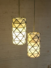 Load image into Gallery viewer, Pair of Vintage Geometric Stained Glass Hanging Pendant Lights
