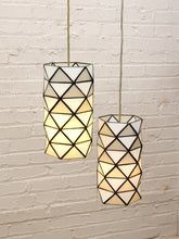 Load image into Gallery viewer, Pair of Vintage Geometric Stained Glass Hanging Pendant Lights
