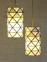 Load image into Gallery viewer, Pair of Vintage Geometric Stained Glass Hanging Pendant Lights
