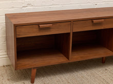 Load image into Gallery viewer, Boston Handcrafted, Walnut Low Credenza with Drawers and Open Storage
