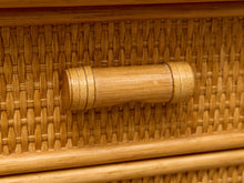 Load image into Gallery viewer, Vintage Coastal Rattan Writing Desk with Woven Drawer Fronts
