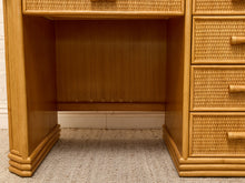 Load image into Gallery viewer, Vintage Coastal Rattan Writing Desk with Woven Drawer Fronts
