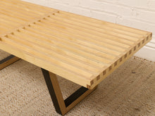 Load image into Gallery viewer, Handmade Modern Slatted Wood Bench with Sculptural Base
