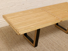 Load image into Gallery viewer, Handmade Modern Slatted Wood Bench with Sculptural Base
