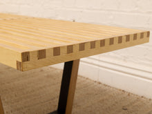Load image into Gallery viewer, Handmade Modern Slatted Wood Bench with Sculptural Base
