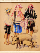 Load image into Gallery viewer, Framed Market Figures Artwork in the Manner of Alfredo Gálvez Suárez
