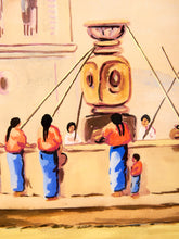 Load image into Gallery viewer, Framed Village Fountain Scene in the Manner of Alfredo Gálvez Suárez
