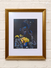 Load image into Gallery viewer, Blue Reflection Framed Portrait Painting with Glasses and Yellow Accents
