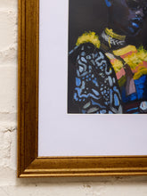 Load image into Gallery viewer, Blue Reflection Framed Portrait Painting with Glasses and Yellow Accents
