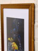 Load image into Gallery viewer, Blue Reflection Framed Portrait Painting with Glasses and Yellow Accents
