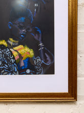 Load image into Gallery viewer, Blue Reflection Framed Portrait Painting with Glasses and Yellow Accents
