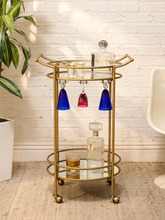 Load image into Gallery viewer, Brass-Tone Two-Tier Mirrored Bar Cart
