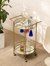 Load image into Gallery viewer, Brass-Tone Two-Tier Mirrored Bar Cart
