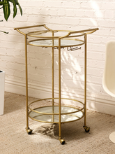 Load image into Gallery viewer, Brass-Tone Two-Tier Mirrored Bar Cart
