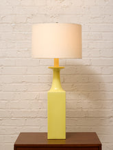 Load image into Gallery viewer, Vintage Olive Green Ceramic Column Table Lamp with Drum Shade
