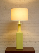 Load image into Gallery viewer, Vintage Olive Green Ceramic Column Table Lamp with Drum Shade
