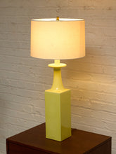 Load image into Gallery viewer, Vintage Olive Green Ceramic Column Table Lamp with Drum Shade
