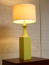 Load image into Gallery viewer, Vintage Olive Green Ceramic Column Table Lamp with Drum Shade
