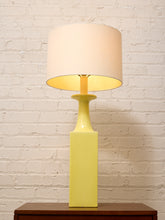 Load image into Gallery viewer, Vintage Olive Green Ceramic Column Table Lamp with Drum Shade
