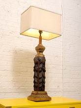 Load image into Gallery viewer, Vintage Hand-Carved Acanthus Wood Table Lamp with Linen Box Shade
